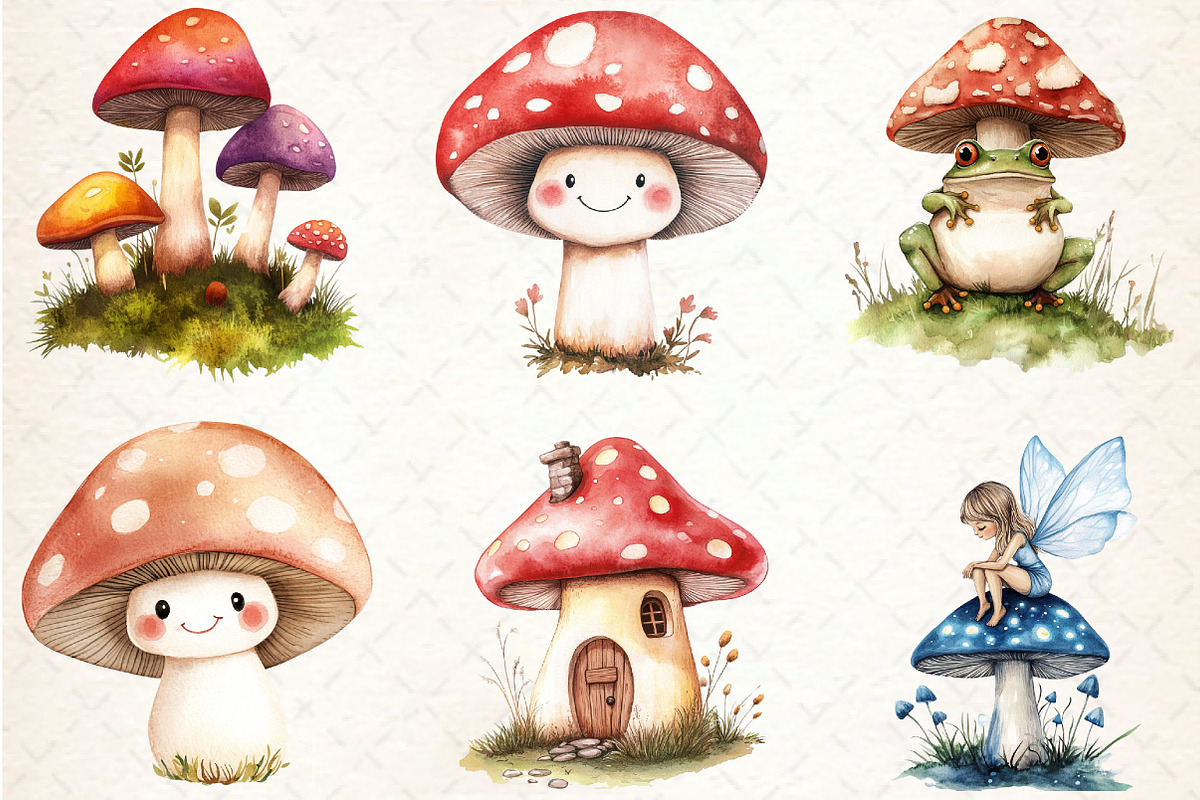 Watercolor Mushroom Sublimation Clip, an Illustration by Rose Art (Photo 2 of 3)