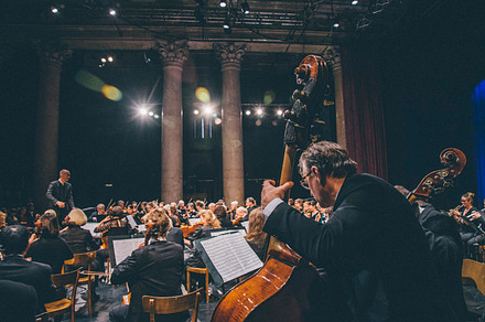 Classical musician plays bass