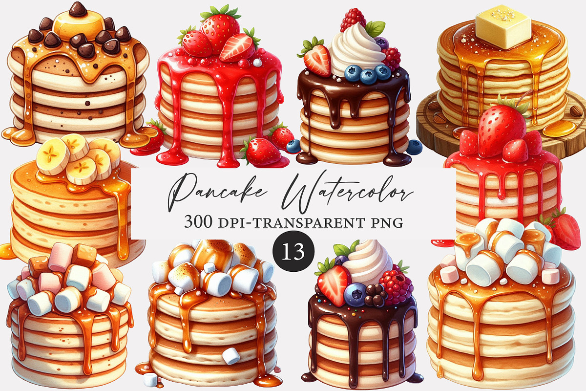 Pancake Watercolor Clipart, an Illustration by Designworld (Photo 1 of 3)