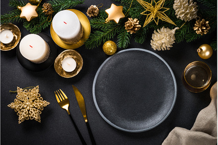 Christmas table setting with holiday, a Holiday Photo by Nadia-nb
