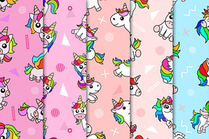 15 Set Cute Unicorn Magical Seamless