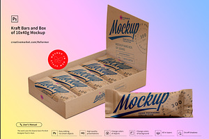 Kraft Bars And Box Of 10x40g Mockup