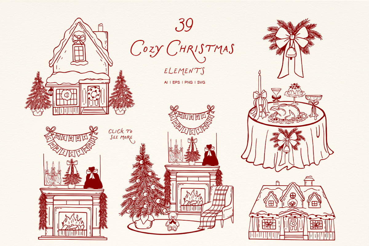 Whimsical Set Cozy Christmas, a Seasonal Illustration by ViktoriyaD (Photo 7 of 20)
