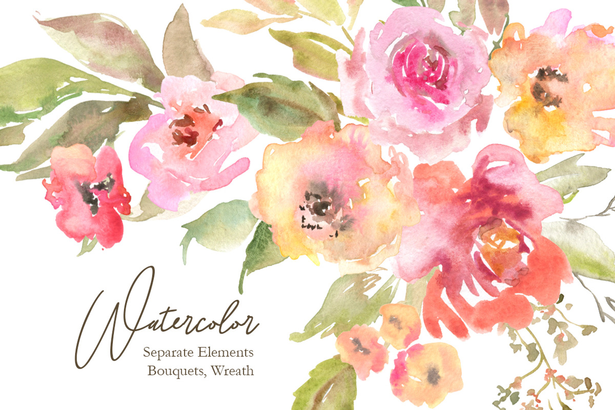 Watercolor Blush Pink Flowers, an Illustration by GraphicsDish (Photo 1 of 3)