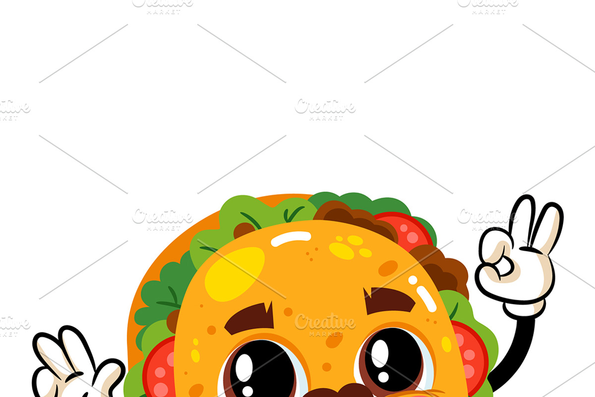 Hand Drawn Taco Cartoon Character, a Food Illustration by MISS CHATZ (Photo 3 of 3)