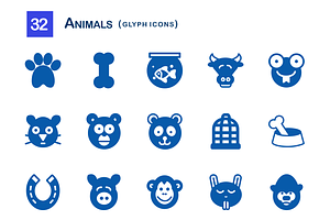 32 Animals Glyph Icons