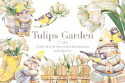 Tulips Spring Garden, watercolor set, an Illustration by Shabbypie (Thumbnail 1 of 12)