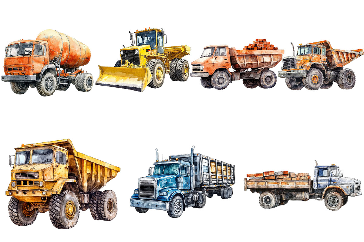 Construction Trucks Clipart Bundle, an Illustration by Pixels.Craft (Photo 4 of 5)