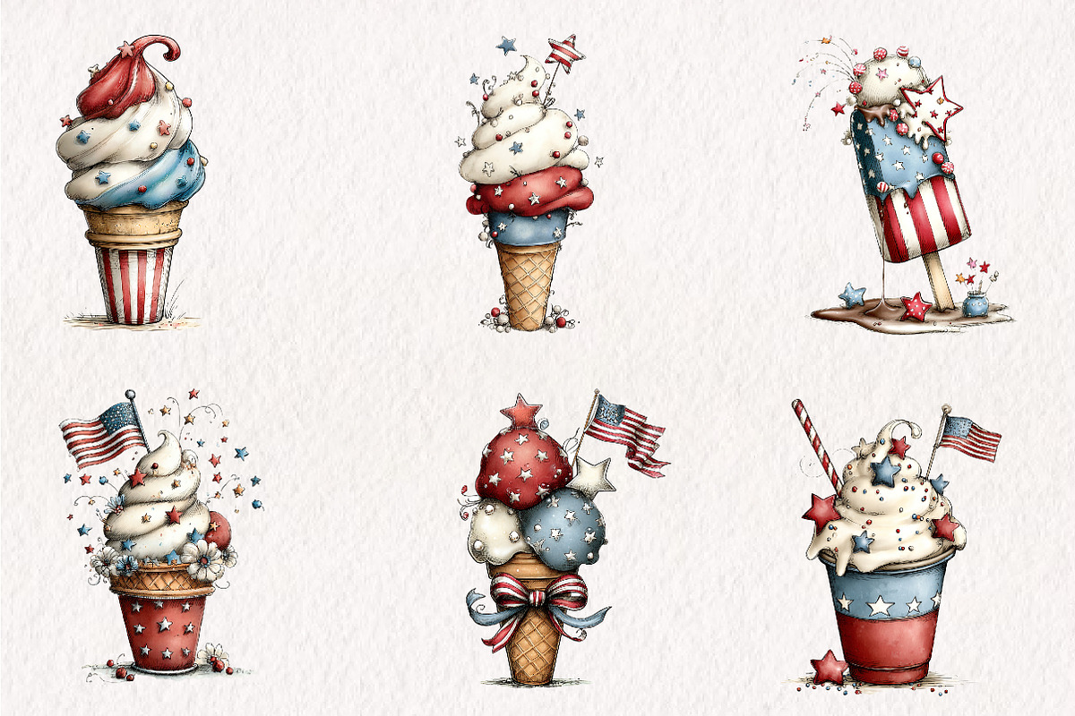 Patriotic Ice-Cream PNG Clipart, a Seasonal Illustration by CreationArt (Photo 3 of 7)