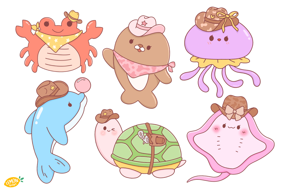 Cowboy Sea Friends PNG Clipart, an Animal Illustration by LemonDesign (Photo 3 of 3)
