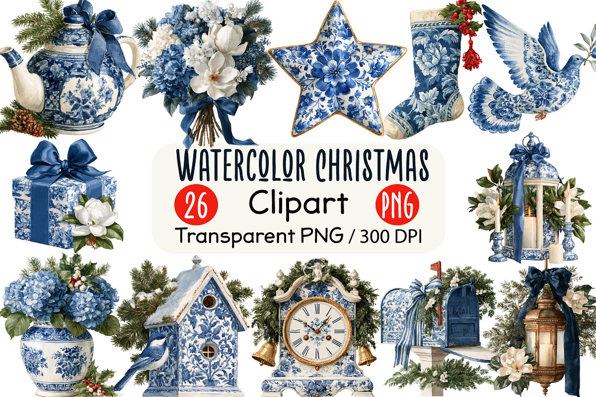 Watercolor Grandmillennial Christmas, an Object Illustration by Black Bird Studio (Photo 1 of 7)