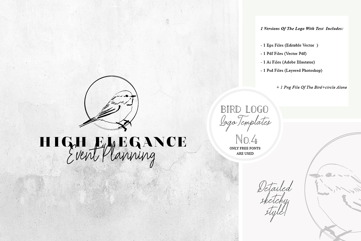 Bird Logo -Sketchy Artistic style 4, a Branding & Logo Template by Whimsical Logoshop