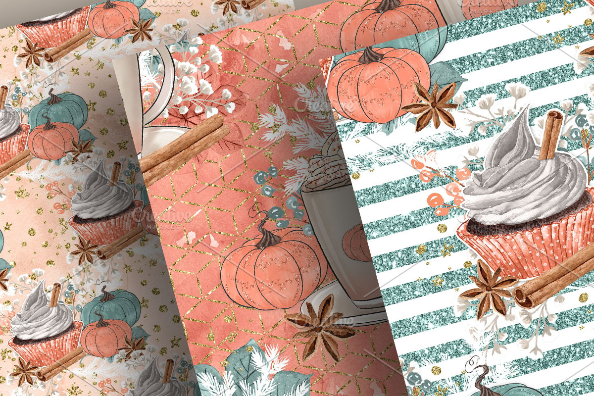 Pumpkin Latte digital paper pack, a Pattern Graphic by designloverstudio