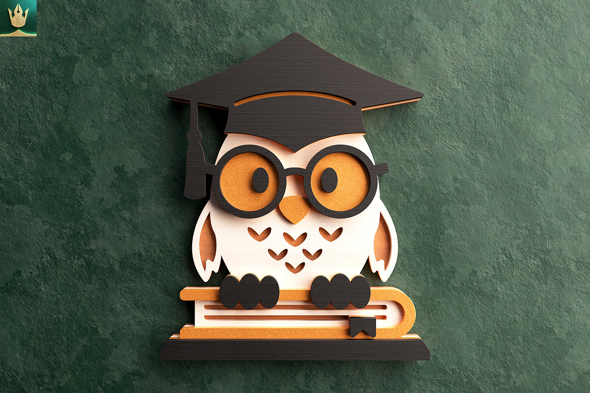 Graduation Owl 3D Layered Cut File, an Animal Illustration by pixaroma (Photo 2 of 8)