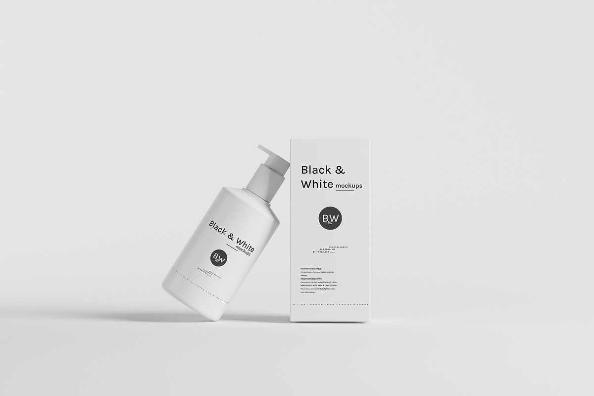 Black & White Mockups - Pump Bottles, a Packaging Mockup by pmvch (Photo 62 of 160)