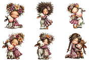 Whimsical Girl Hugging Cow Clipart, an Illustration by CraftArtStudio (Thumbnail 2 of 6)