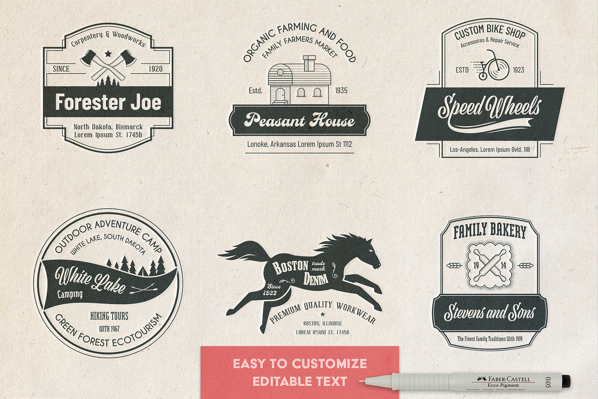 Vintage logos set 03, a Branding & Logo Template by Genestro Shop (Photo 3 of 3)