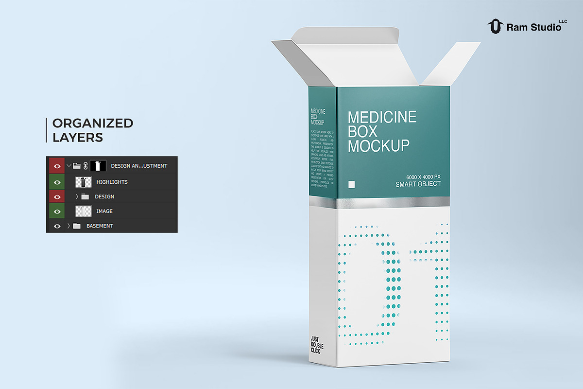 Standing Pharmaceutical Box Mockup, a Packaging Mockup by Ram Studio LLC (Photo 9 of 12)