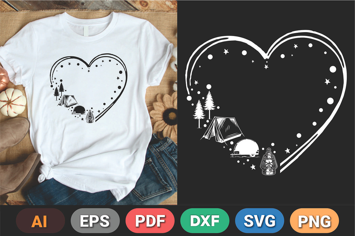 Camping Heart Digital T-Shirt Design, a Graphic by Vector Portal (Photo 3 of 6)