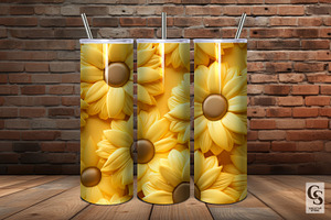 3D Inflated Sunflowers Digital Paper