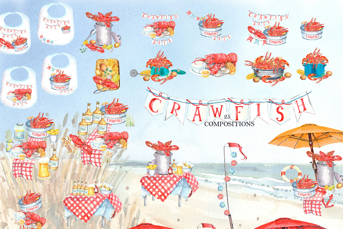 Seafood, Crawfish Boil, a Food Illustration by JennyColorArt (Photo 10 of 10)