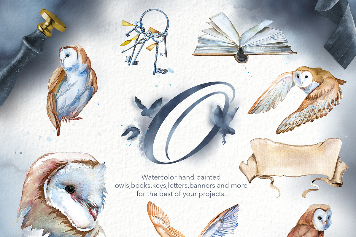 Watercolor Owl Beauty Clipart Set, an Animal Illustration by ArtCreationsDesign (Photo 10 of 11)