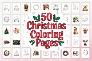 50 Christmas Coloring Pages Bundle, a Seasonal Illustration by Daffodil Dream Studio