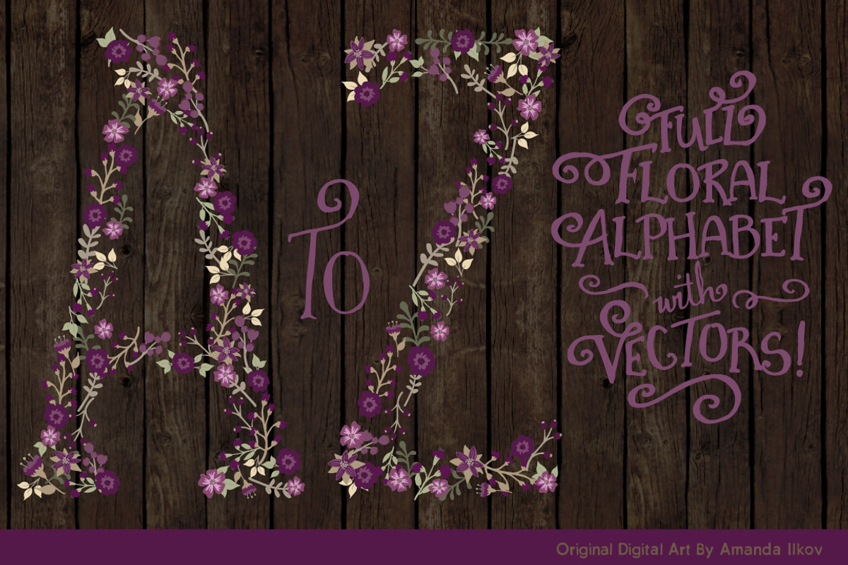 Deep Plum Vector Floral Alphabet, an Illustration by Amanda Ilkov (Photo 2 of 5)