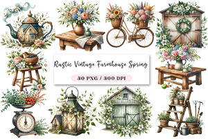 Rustic Vintage Farmhouse Spring, an Illustration by DreamArtGraphic