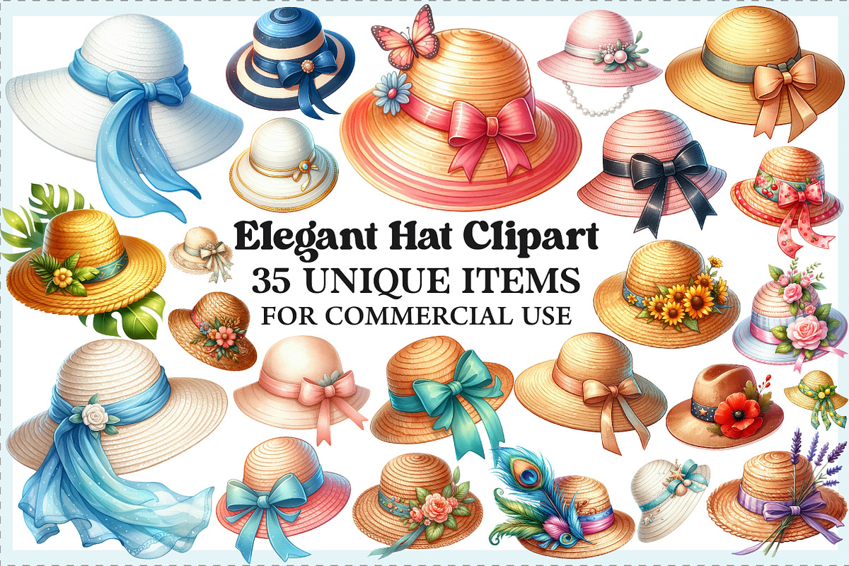 Elegant Hat Clipart for Summer, an Illustration by Craft Nest (Photo 1 of 6)