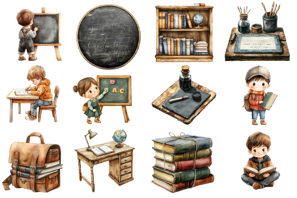 Vintage Back to School Clipart, an Illustration by Designworld (Photo 2 of 5)