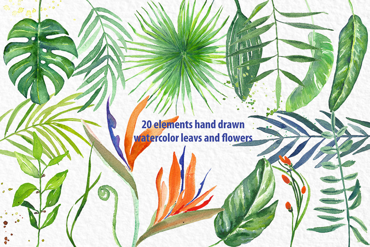 Tropical leaves branches watercolor, a Decorative Illustration by LABFcreations (Photo 8 of 9)