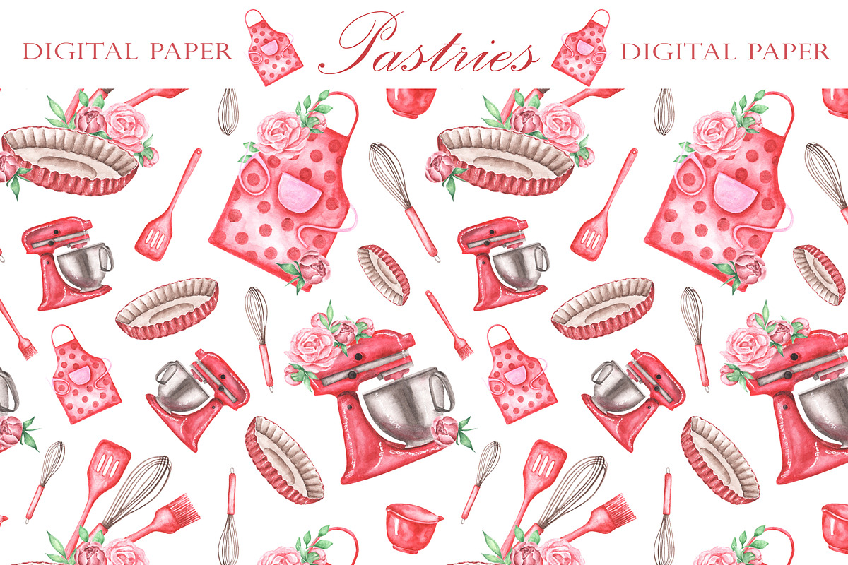 Pastries watercolor set. Baking., a Food Illustration by SabinaWatercolorArt (Photo 13 of 13)