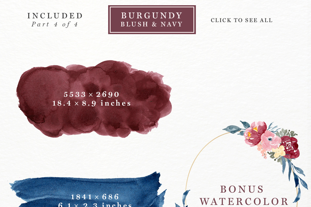 Burgundy Blush Navy Flowers Clipart, an Illustration by Essem Creatives (Photo 7 of 7)
