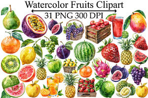 Watercolor Fruits Clipart, an Illustration by Design Market