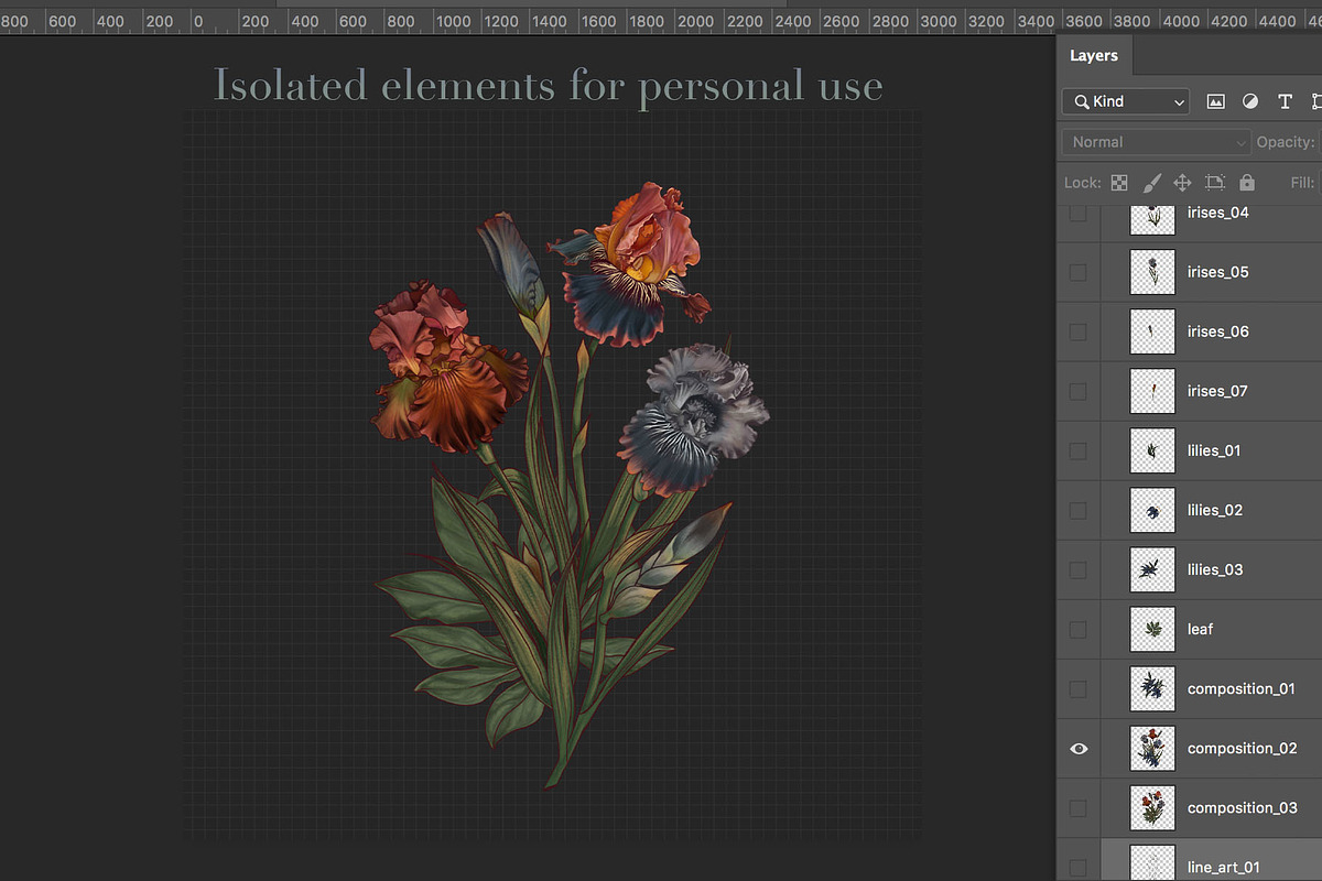 Lilies and Irises, flowers pattern, a Pattern Graphic by Yana Dobrik (Photo 9 of 10)
