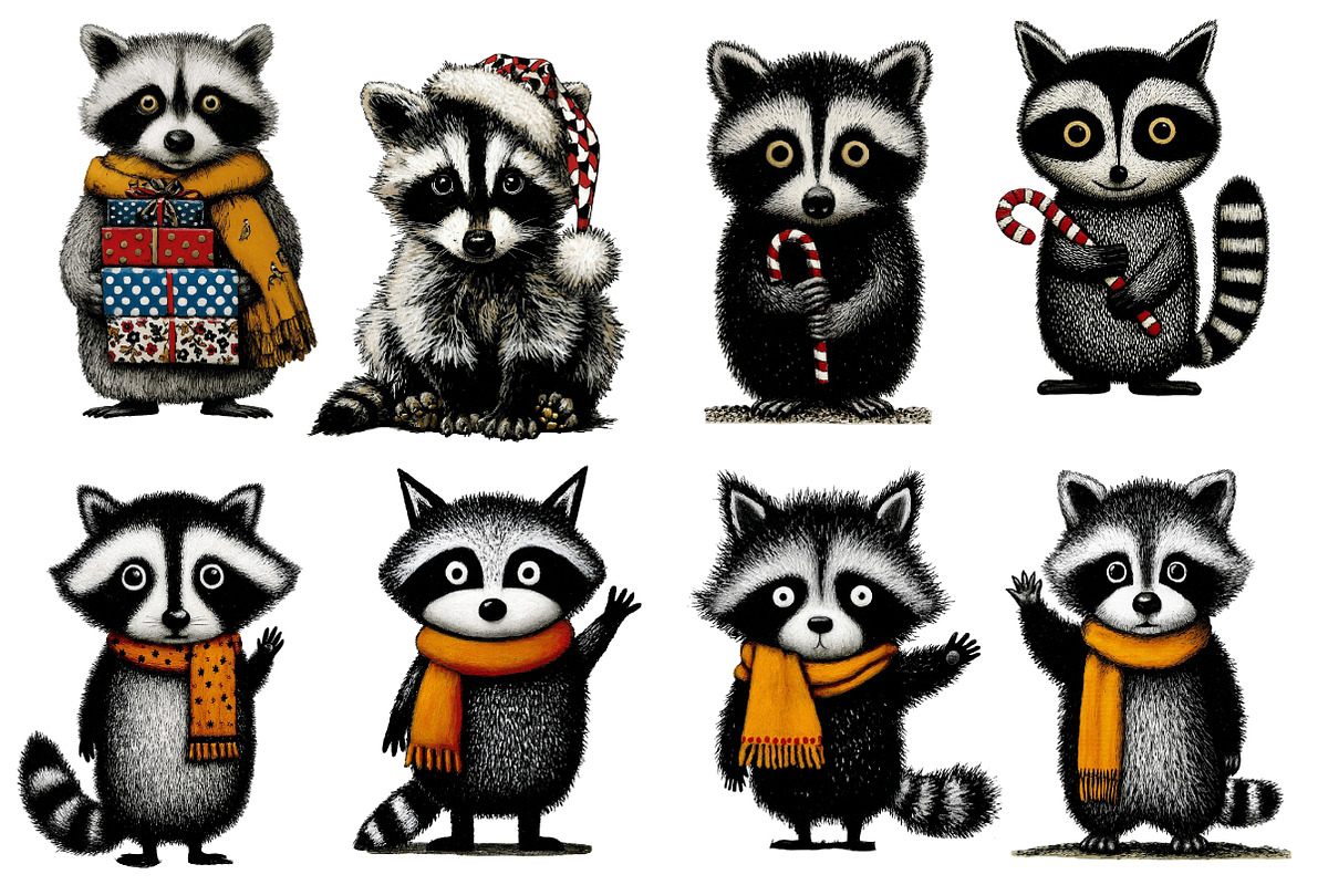 Christmas Cute Raccoon Clipart, an Illustration by Designworld (Photo 3 of 5)