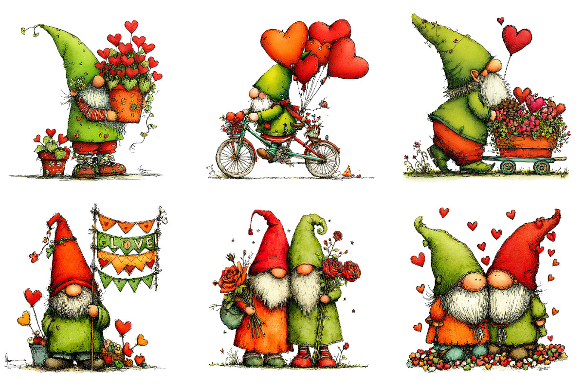Whimsical Valentine's Gnomes Clipart, an Illustration by Dream Creation (Photo 5 of 7)