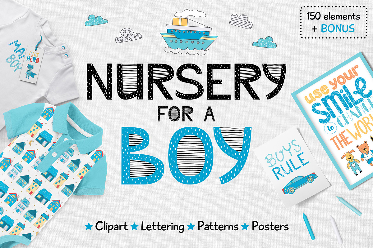 Nursery for a boy- Clipart&lettering, an Animal Illustration by Truefiesta (Photo 1 of 8)