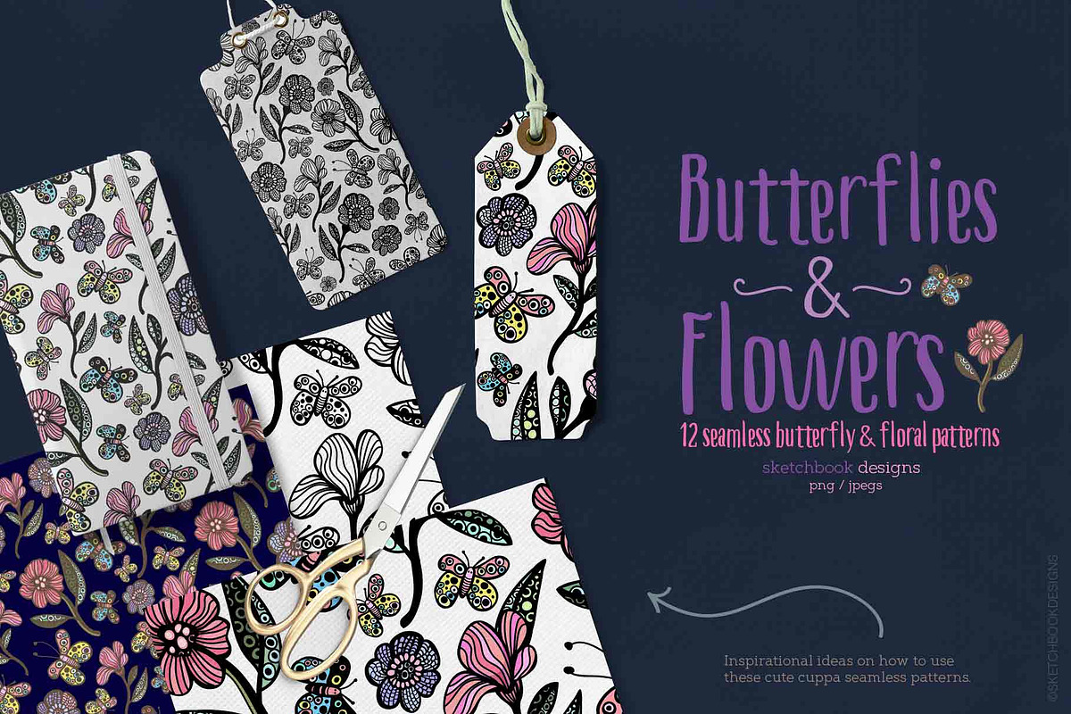 Butterflies and Flowers Patterns, a Pattern Graphic by Sketchbook Designs (Photo 8 of 10)