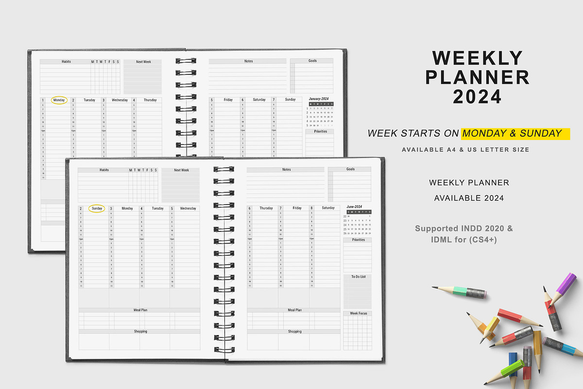 2024 MONDAY & SUNDAY START PLANNER, a Stationery Template by MNT-Creator (Photo 2 of 11)