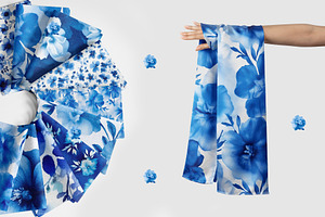 Cyanotype Watercolor Floral Patterns