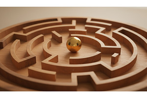 Gold sphere positioned near center, an Abstract Photo by Igor Tichonow