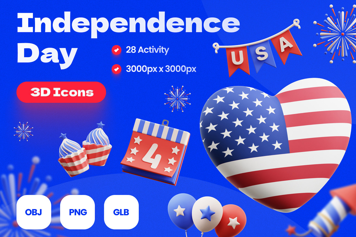 Independence Day 3D Icons, an Object 3D Model by Rakata Studio (Photo 1 of 7)