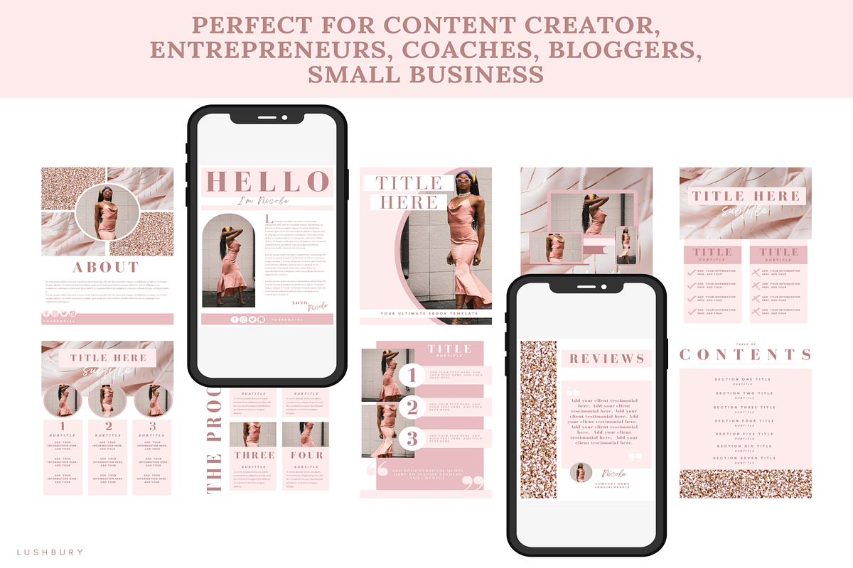 100 Rose Gold Ebook Template Canva, a Magazine Template by LushBury (Photo 4 of 5)