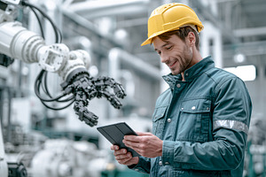 Engineer monitoring robotic arm, an Industrial Photo by 7DesignLab