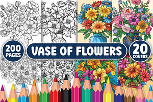 200 Vase of Flowers Coloring Pages, a Decorative Illustration by BrightMart