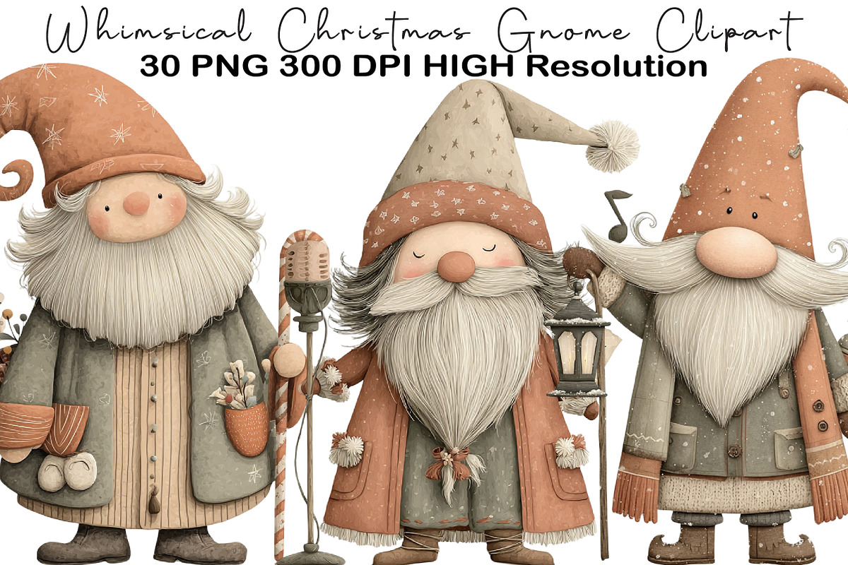 Whimsical Christmas Gnome Clipart, an Illustration by Black Bird Studio (Photo 1 of 6)