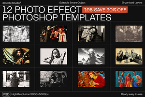 12 Photo Effect Templates, a Brushes & More by iDoodle Studio