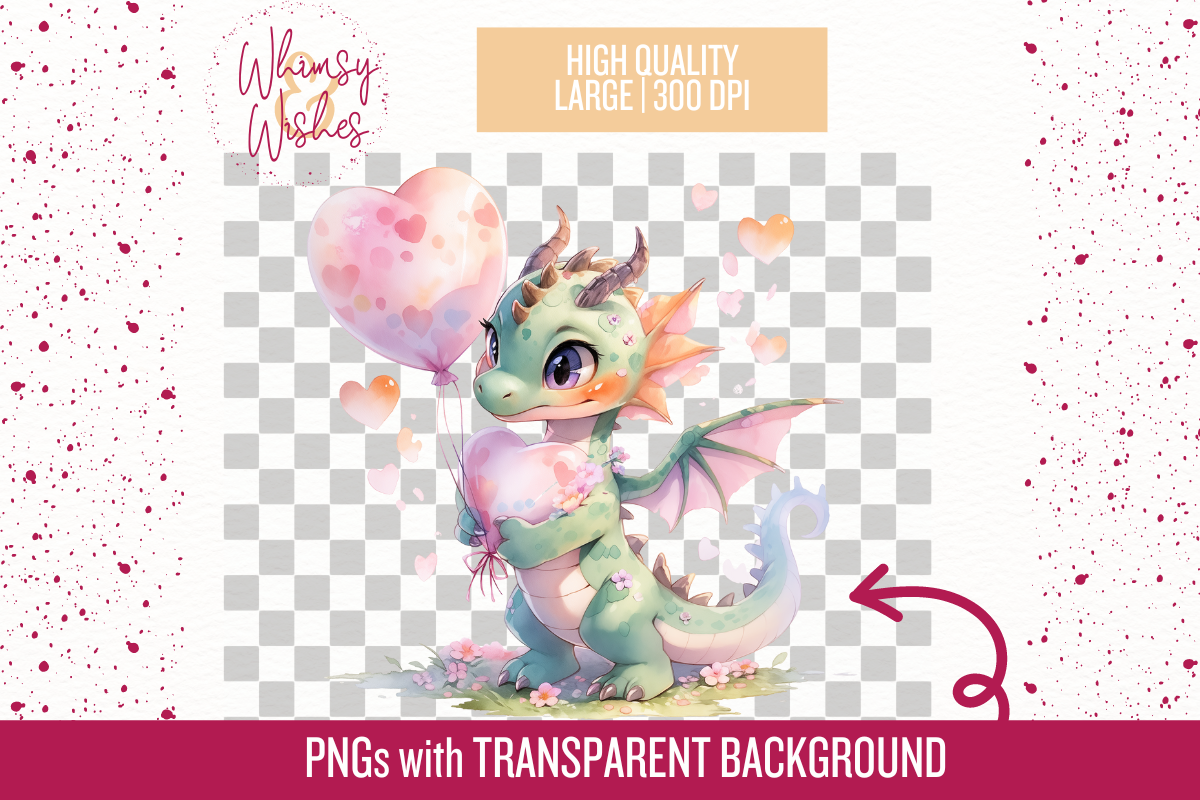 Valentine's Day Dragons Clip Art, an Animal Illustration by Whimsy & Wishes (Photo 2 of 3)